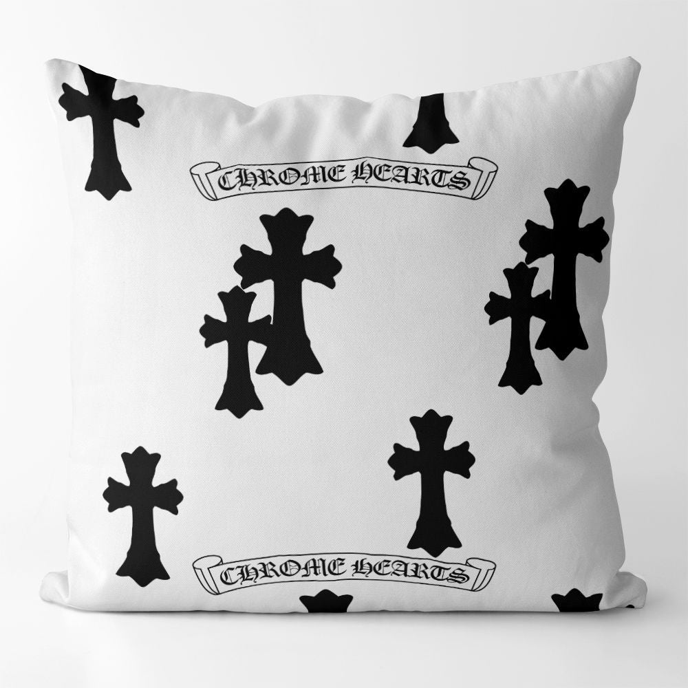 Chrome Hearts-Inspired Black & White Cushion