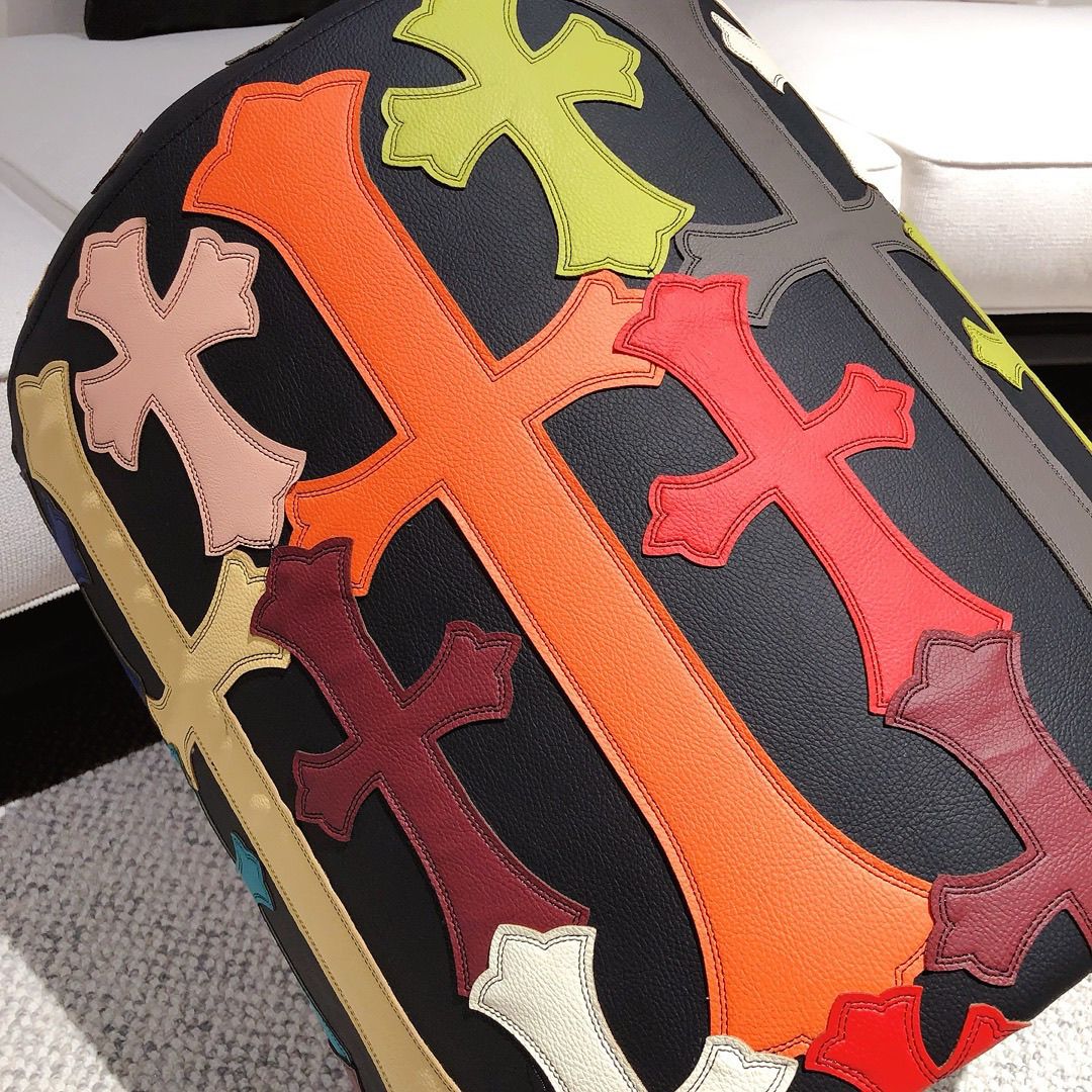 Chrome Hearts Pattern Colorful Round Stool Leather Seat