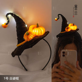 Halloween witch hat pumpkin lantern skull claws headband