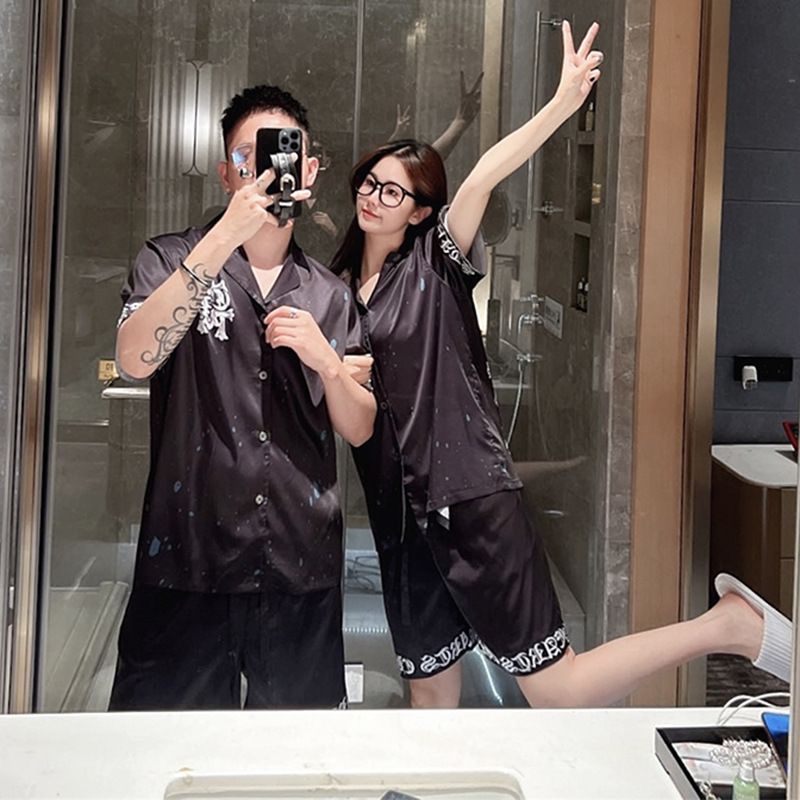 Chrome Hearts-Inspired Ink-Style Print "Ice Silk" Pajamas