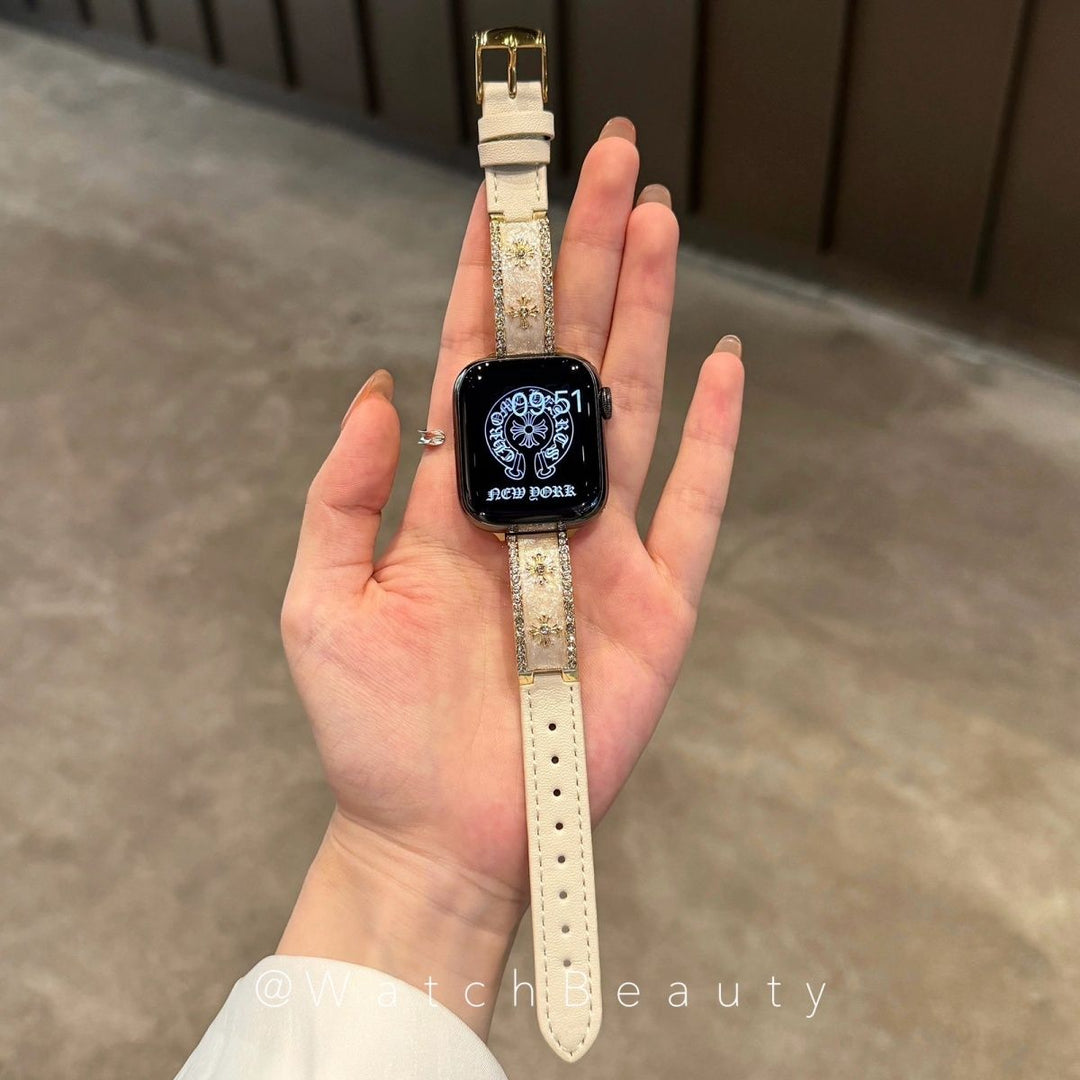 Chrome Hearts Metal, Diamond-Set Leather Apple Watch Band