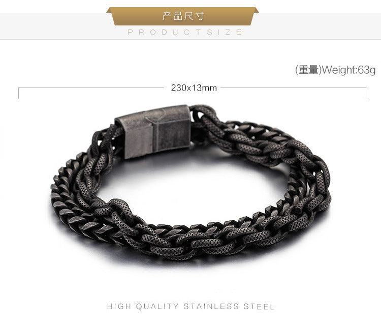 Punk Rock Minimalist Fashion Stainless Steel Double-Layer Bracelet