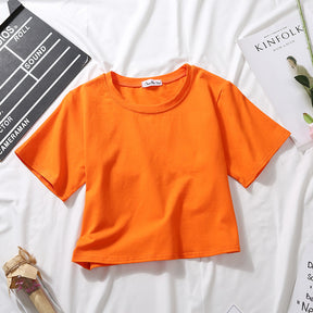 Loose solid color versatile short student T-shirt