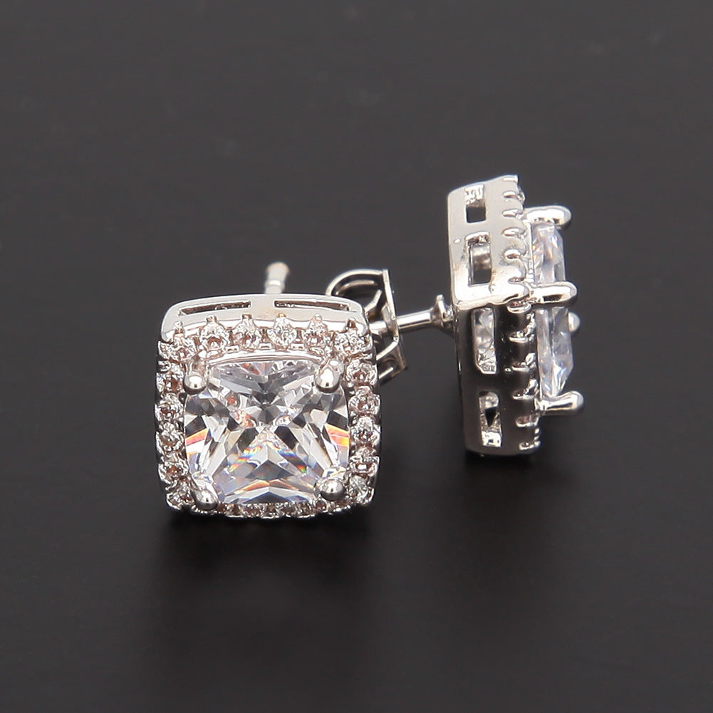 Hip Hop Four-Prong Black Zircon Earrings