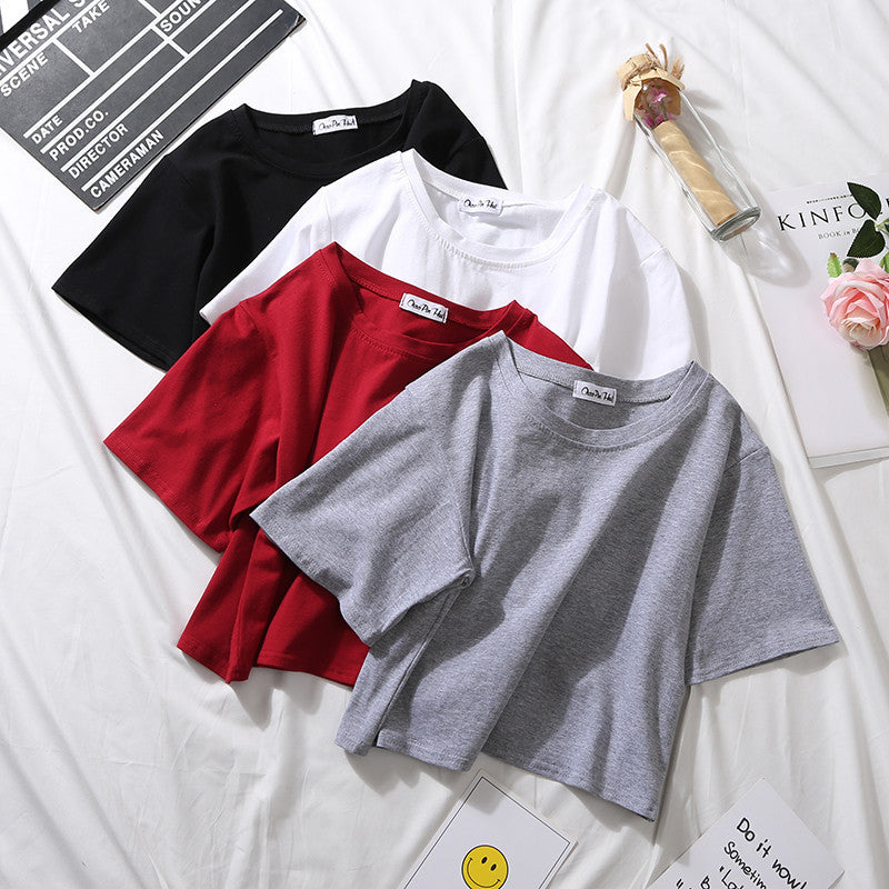 Loose solid color versatile short student T-shirt