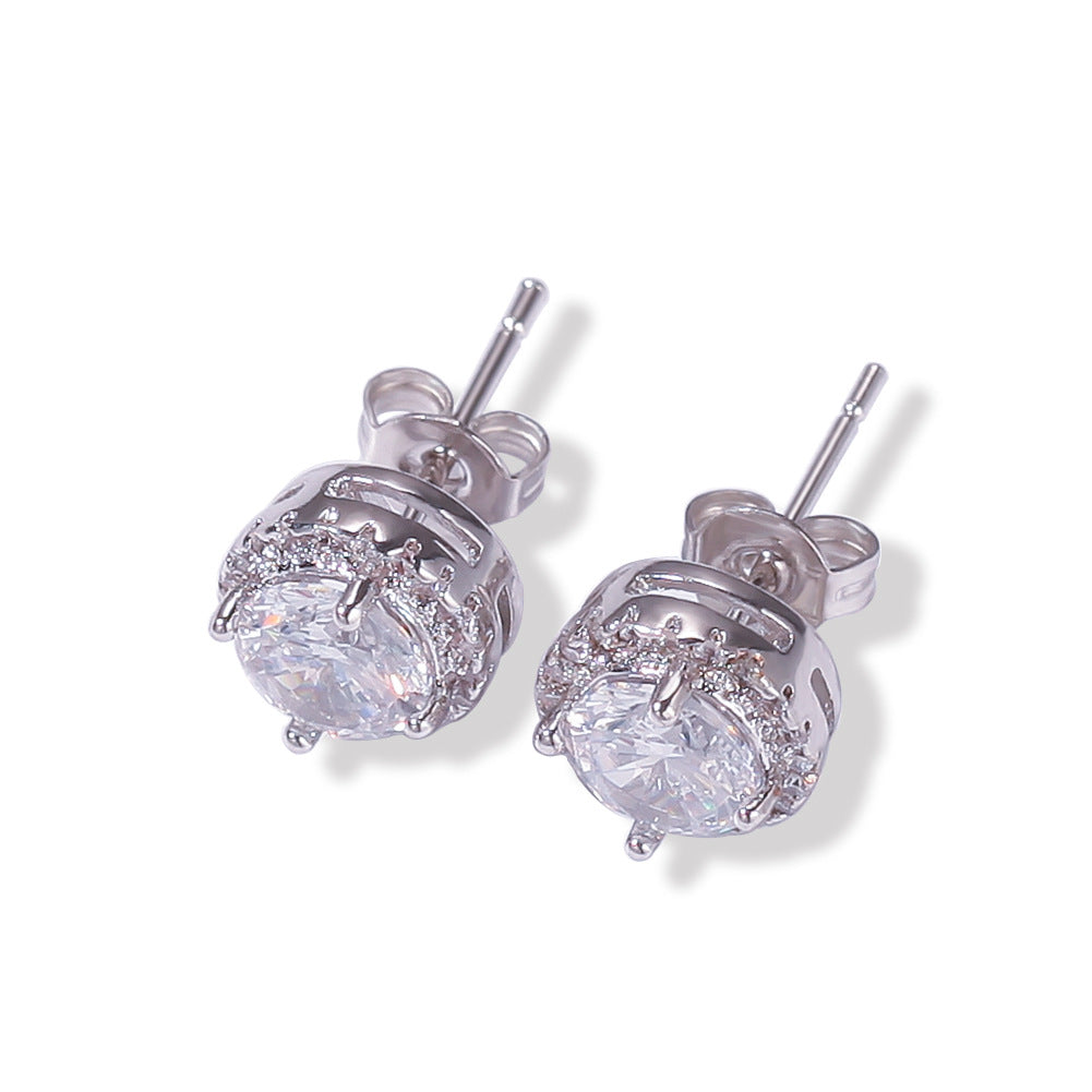 Hip Hop Four-Prong Black Zircon Earrings