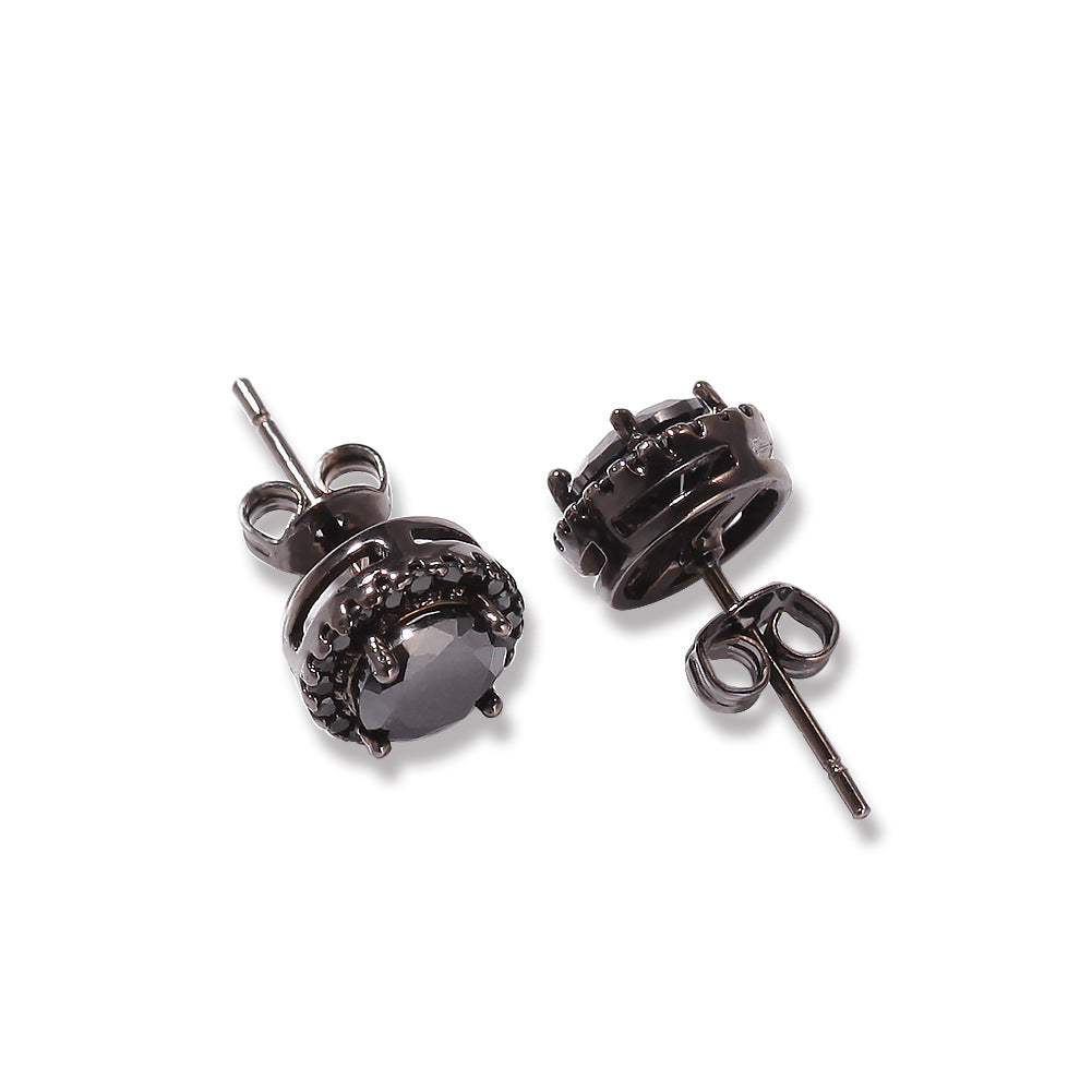 Hip Hop Four-Prong Black Zircon Earrings