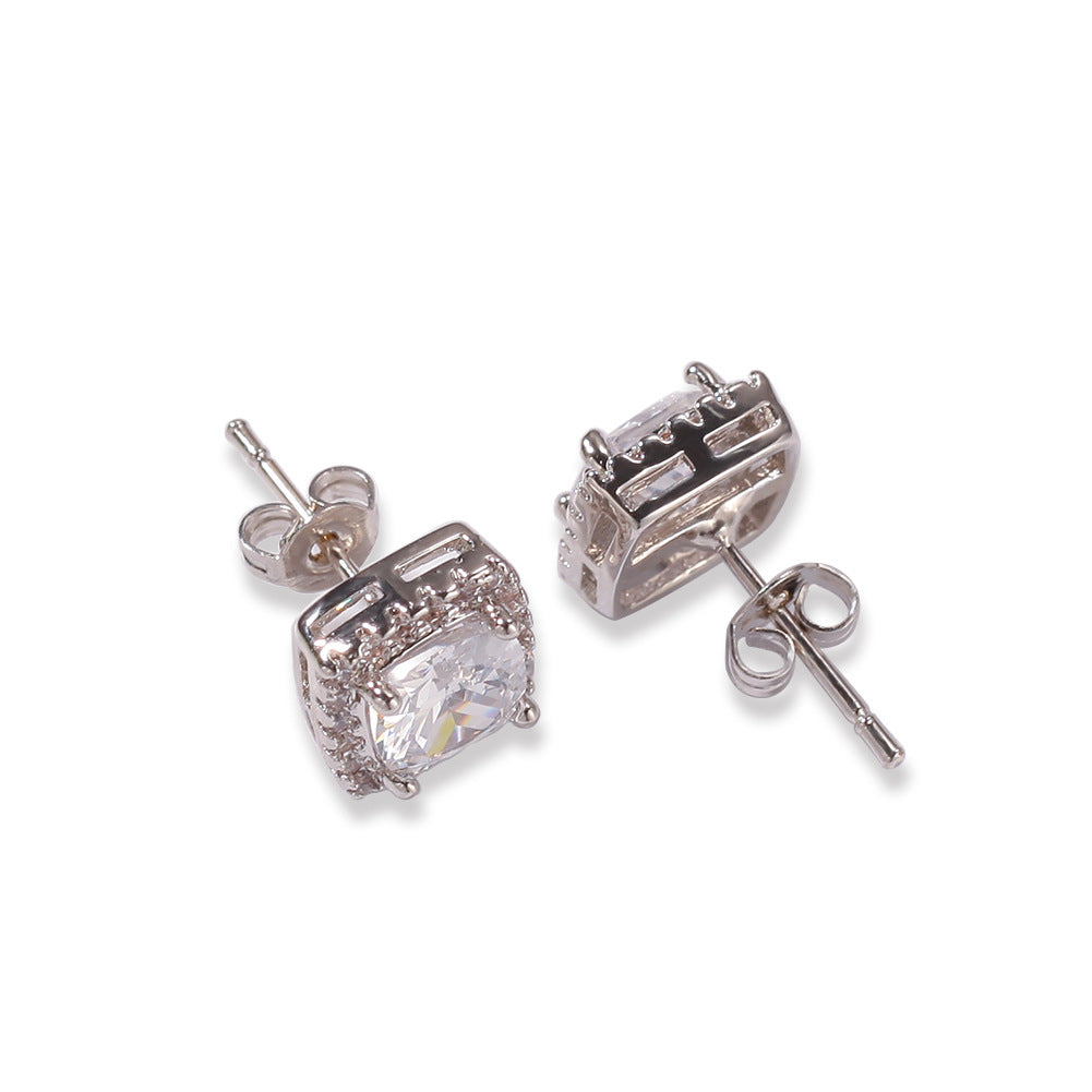 Hip Hop Four-Prong Black Zircon Earrings