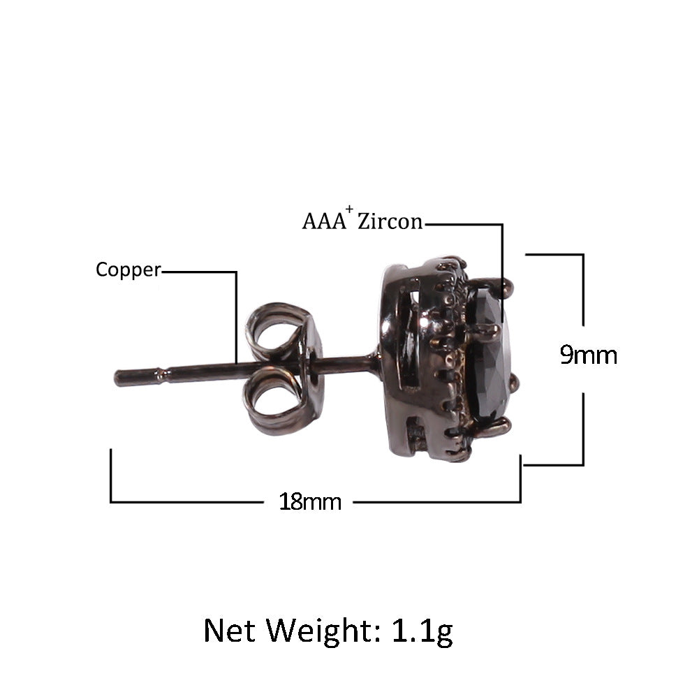 Hip Hop Four-Prong Black Zircon Earrings