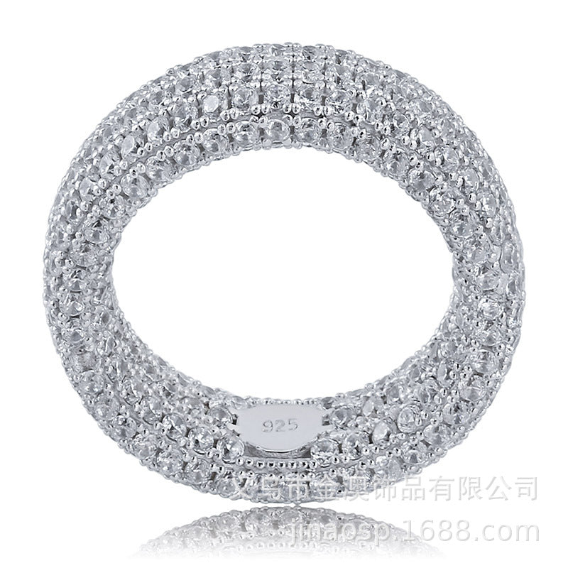 Hip Hop 925 Sterling Silver Ring with Full Zircon Setting