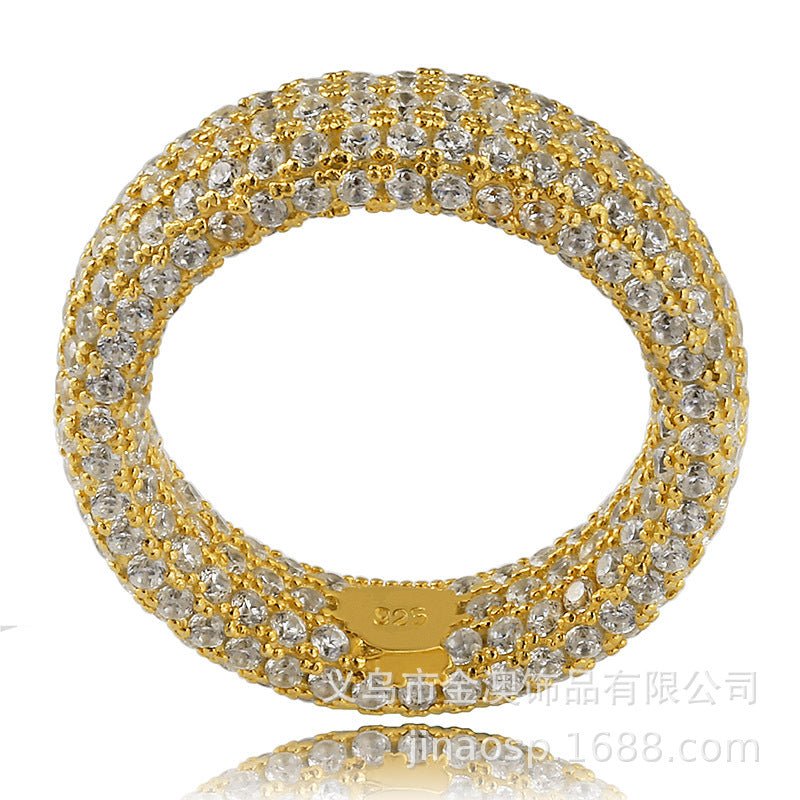 Hip Hop 925 Sterling Silver Ring with Full Zircon Setting