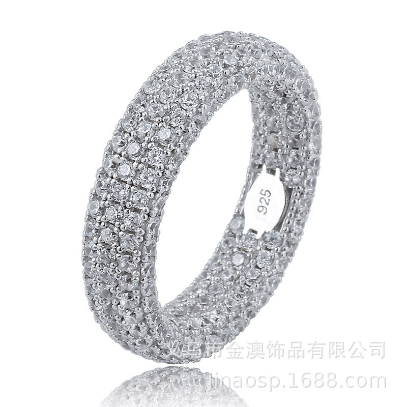 Hip Hop 925 Sterling Silver Ring with Full Zircon Setting