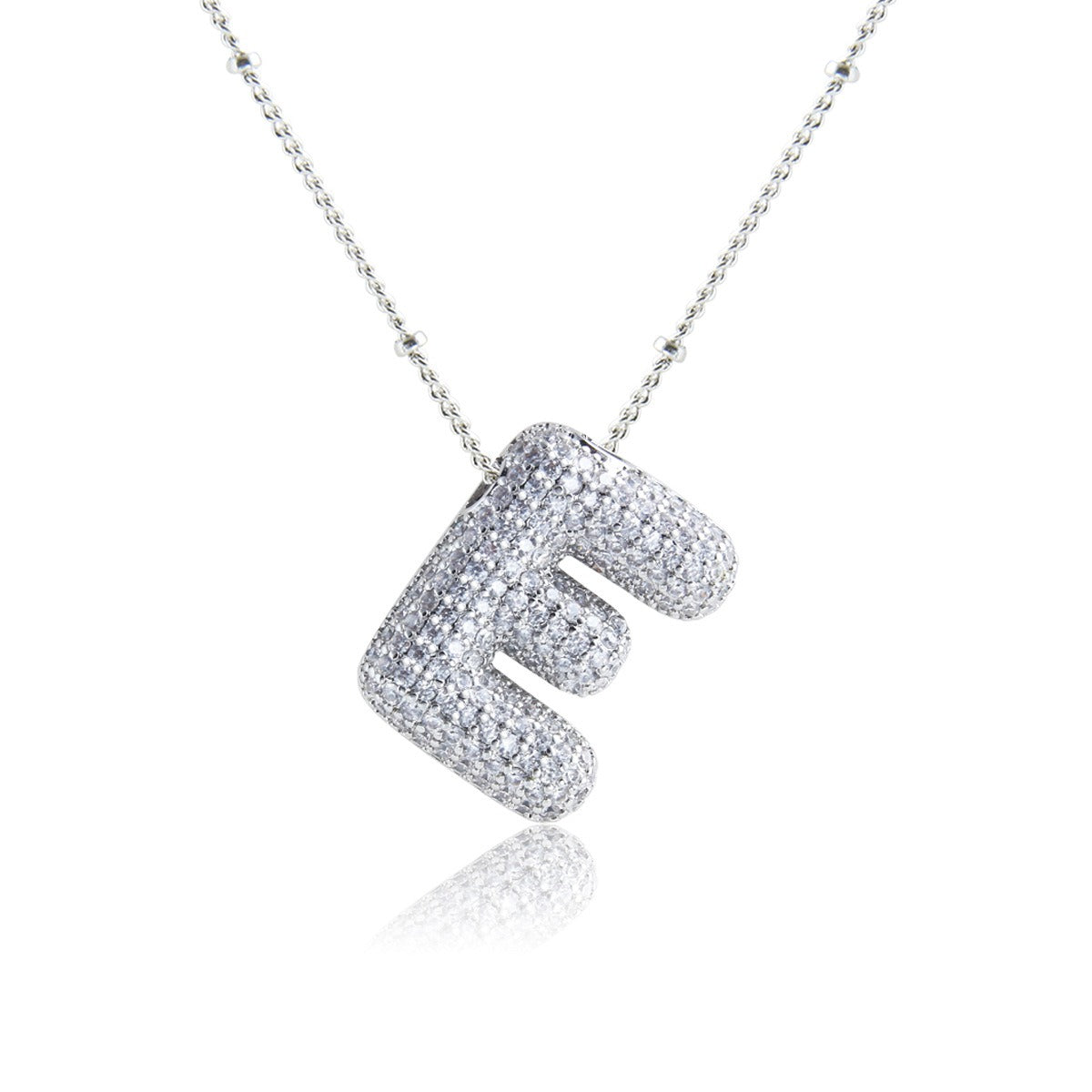 Bubble Initial Necklace 14k Gold Plated Cubic Zirconia