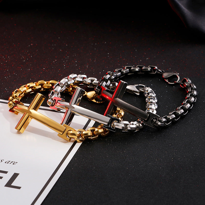 Personalized stainless steel men's cross square pearl bracelet
