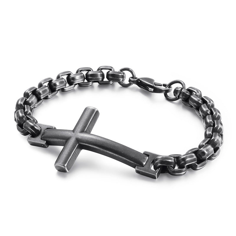 Personalized stainless steel men's cross square pearl bracelet