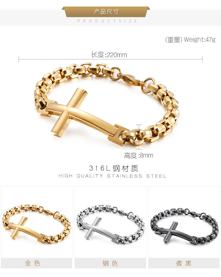 Personalized stainless steel men's cross square pearl bracelet