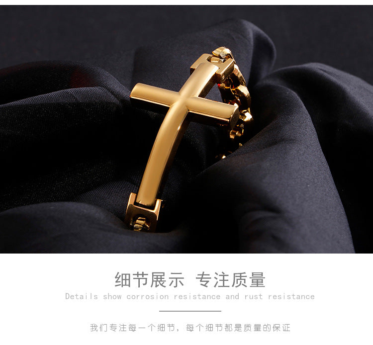 Personalized stainless steel men's cross square pearl bracelet