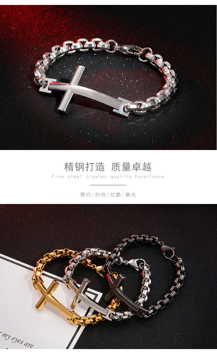 Personalized stainless steel men's cross square pearl bracelet