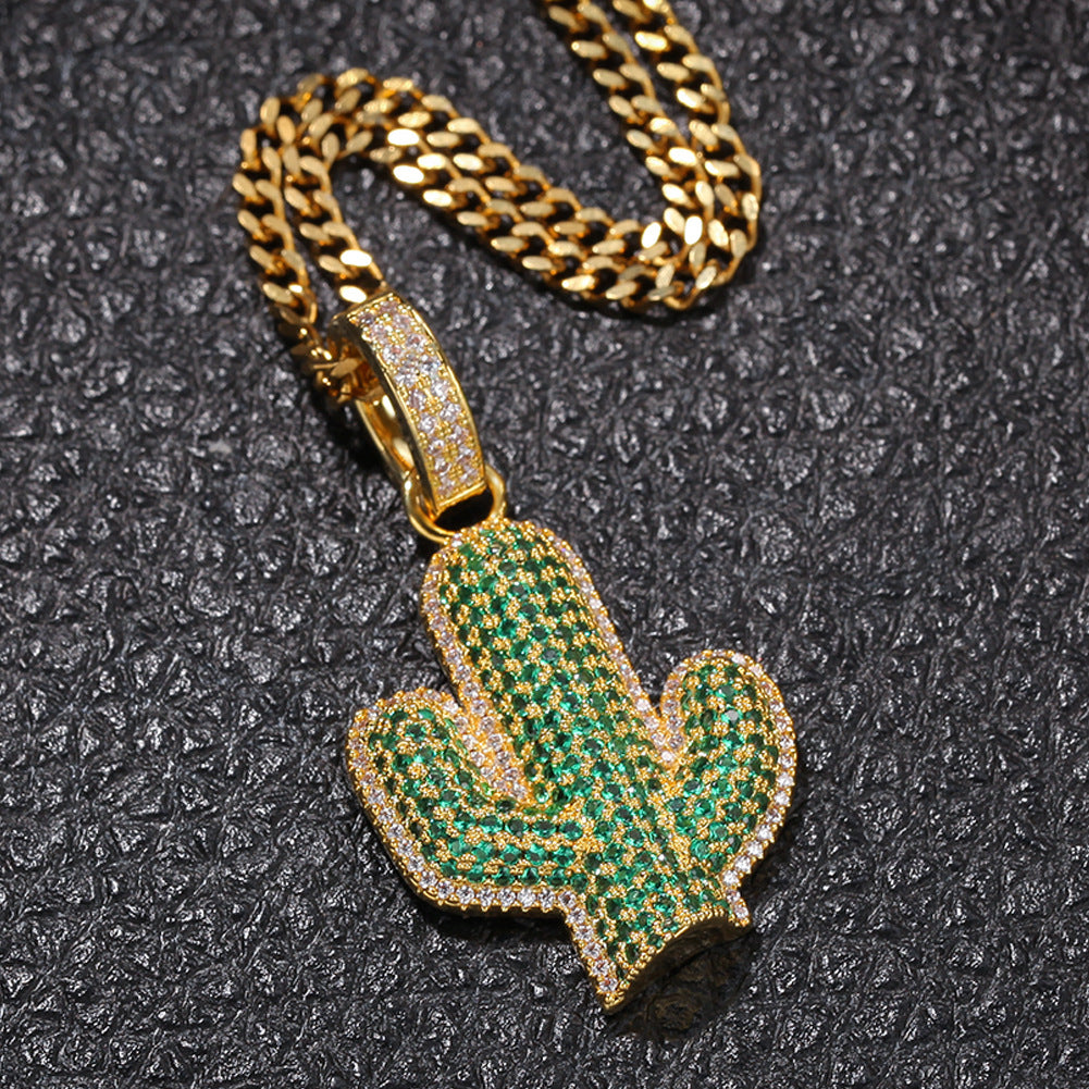 Hip-hop solid cactus zircon-encrusted pendant