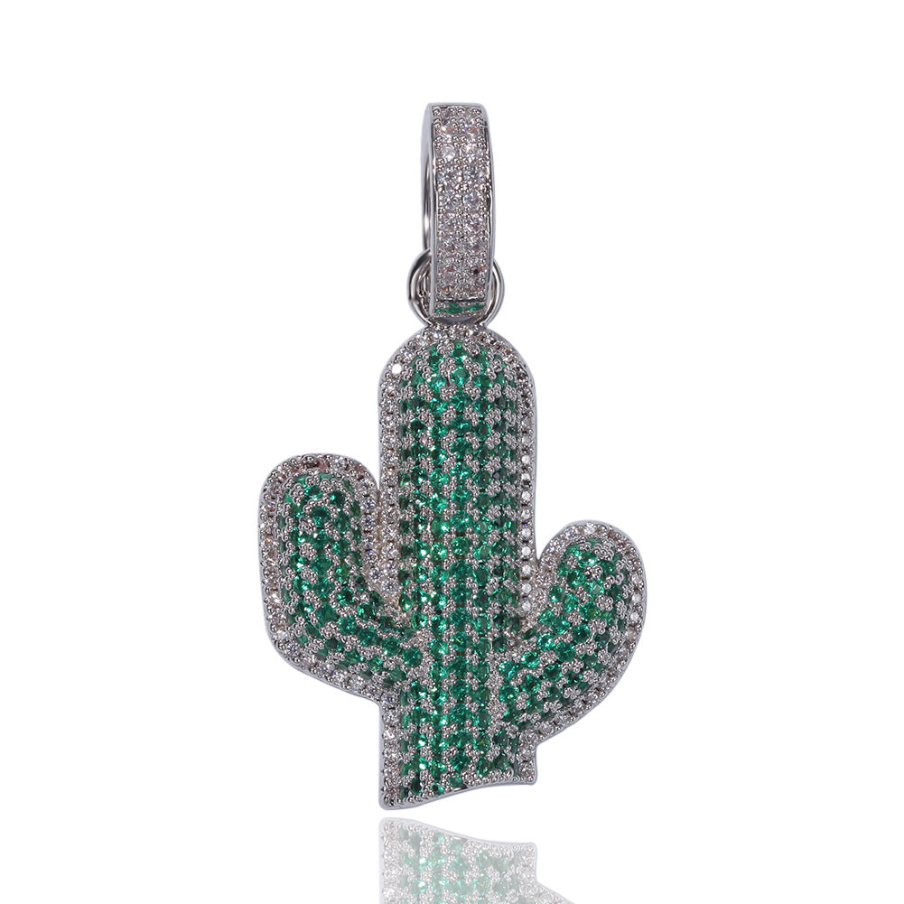 Hip-hop solid cactus zircon-encrusted pendant