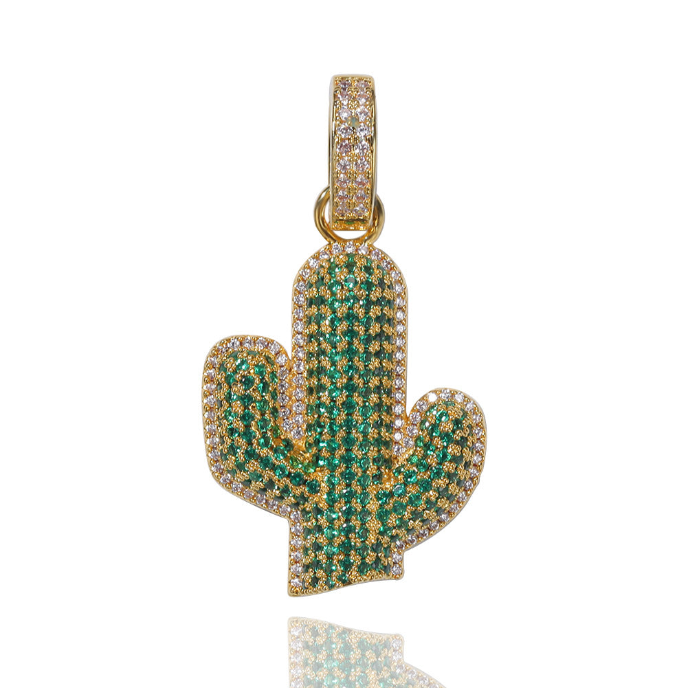 Hip-hop solid cactus zircon-encrusted pendant