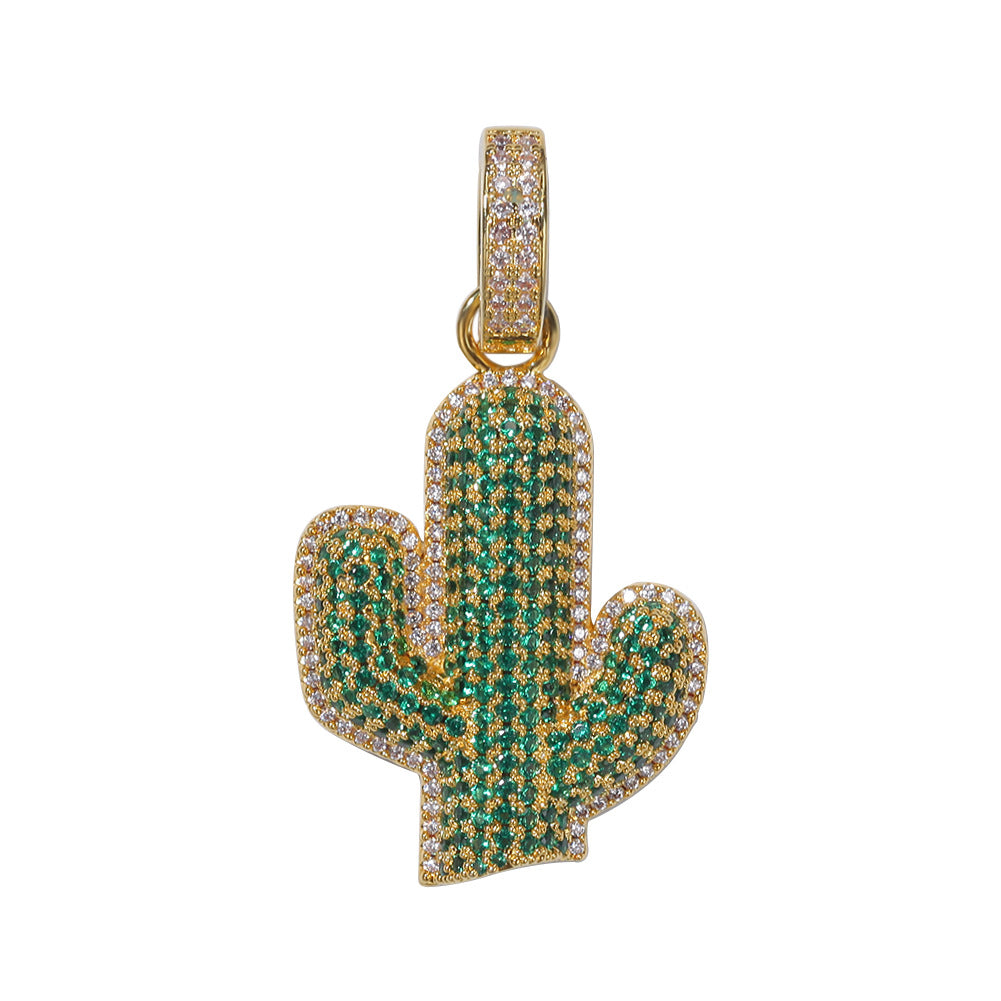 Hip-hop solid cactus zircon-encrusted pendant