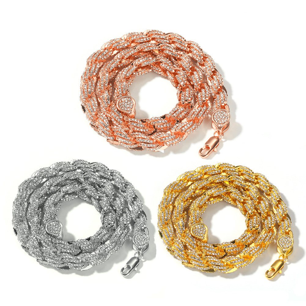 9mm alloy diamond-encrusted twisted necklace