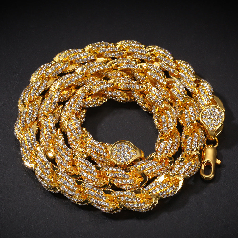 9mm alloy diamond-encrusted twisted necklace