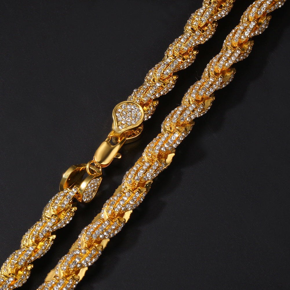 9mm alloy diamond-encrusted twisted necklace