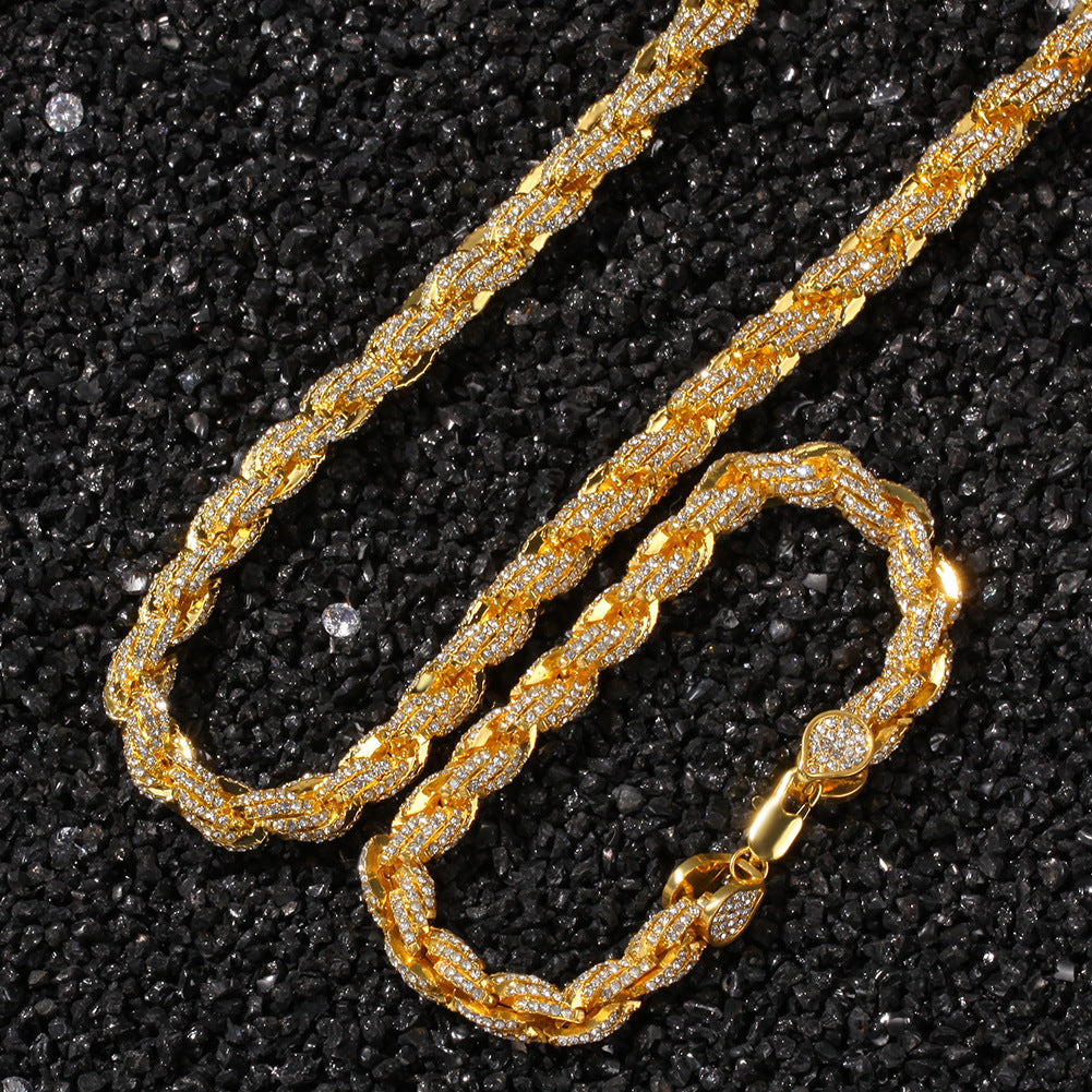 9mm alloy diamond-encrusted twisted necklace