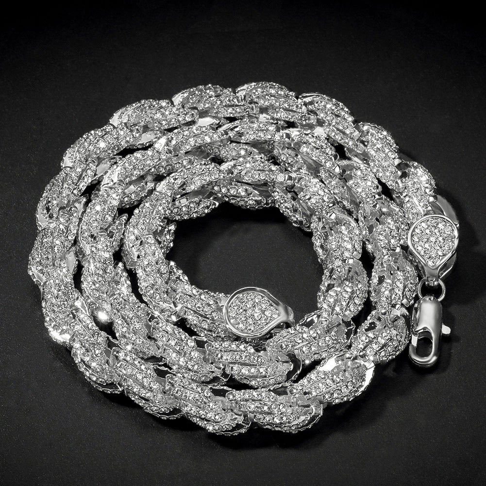 9mm alloy diamond-encrusted twisted necklace