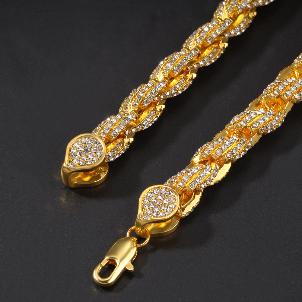 9mm alloy diamond-encrusted twisted necklace