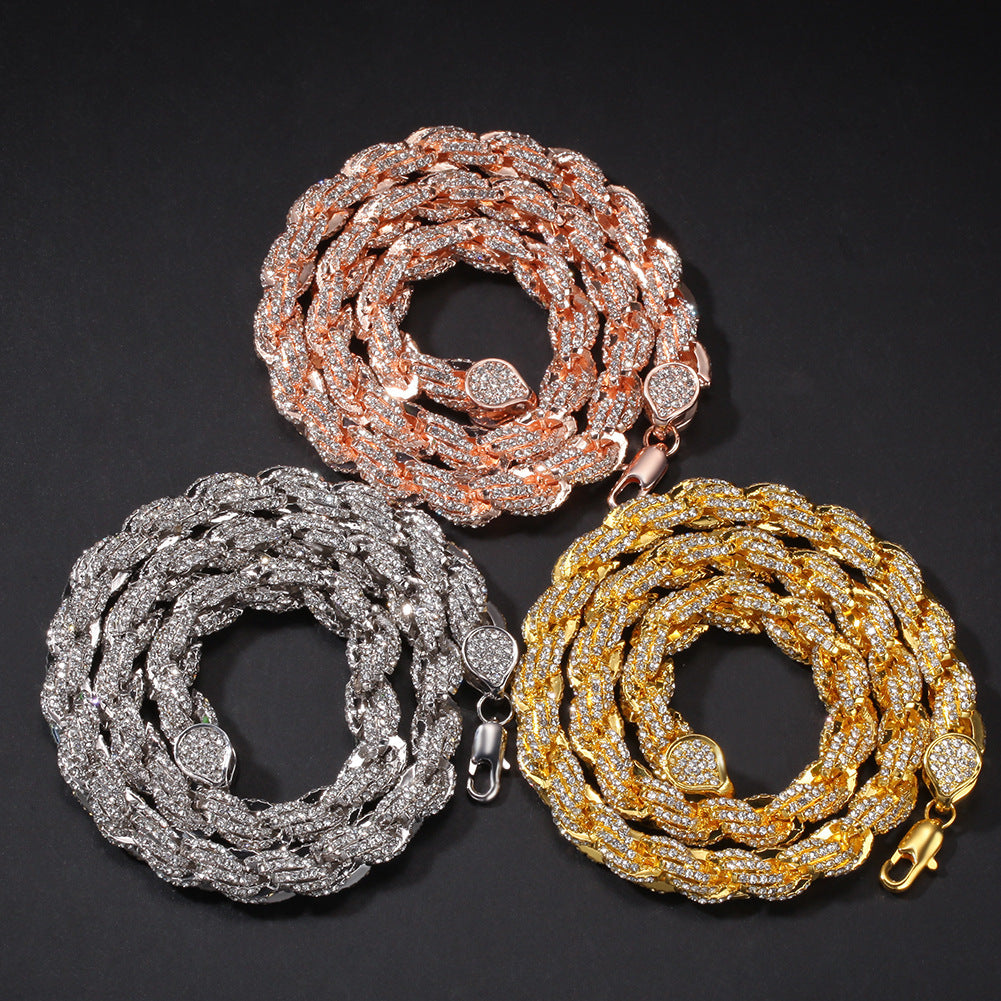 9mm alloy diamond-encrusted twisted necklace