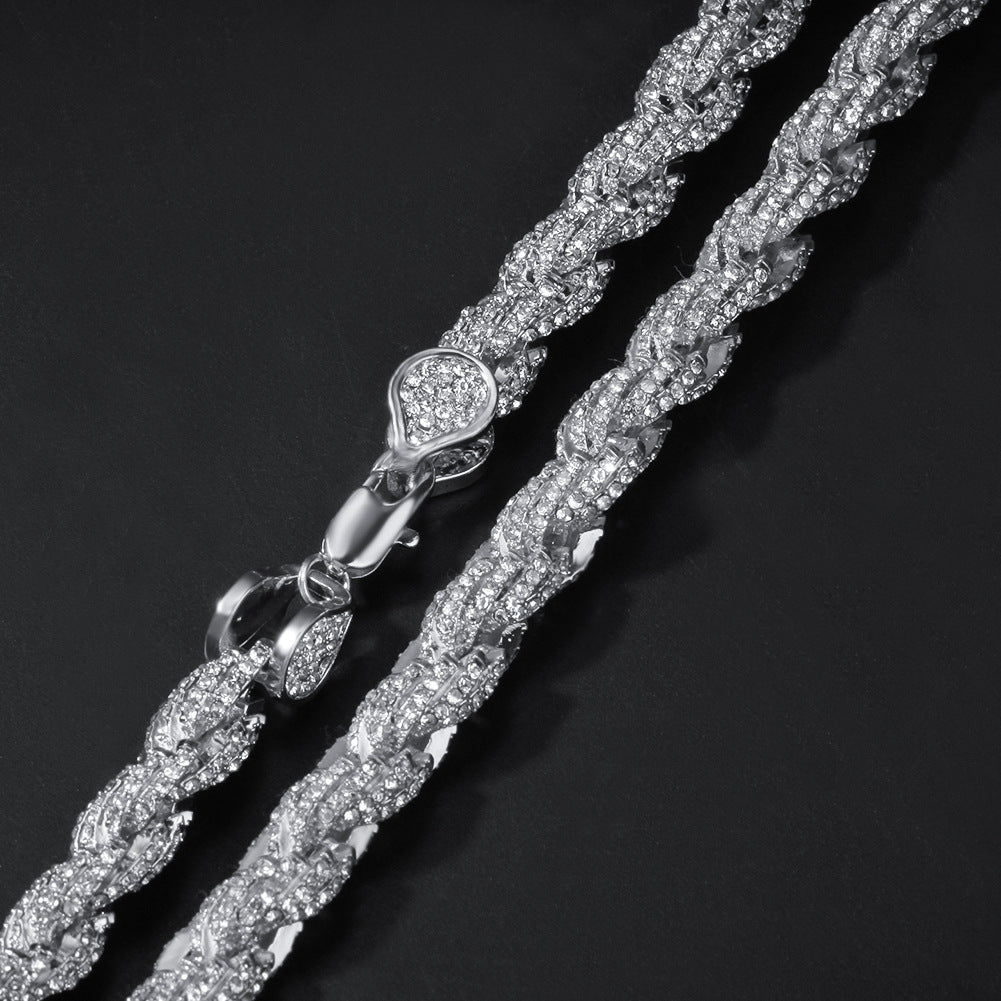 9mm alloy diamond-encrusted twisted necklace