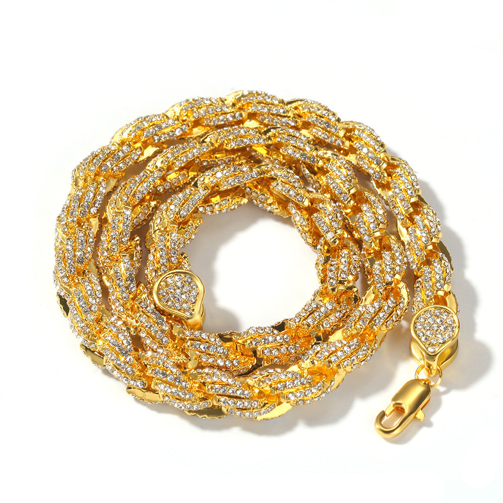 9mm alloy diamond-encrusted twisted necklace