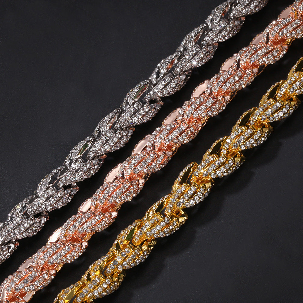 9mm alloy diamond-encrusted twisted necklace