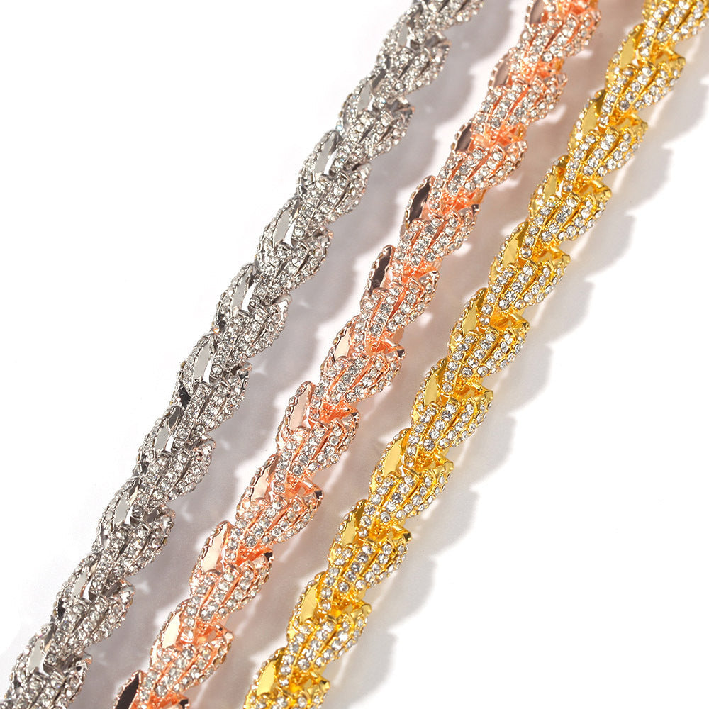 9mm alloy diamond-encrusted twisted necklace