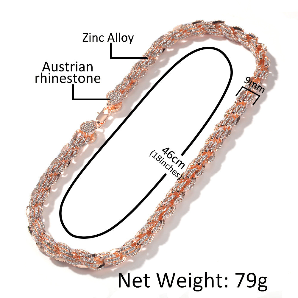 9mm alloy diamond-encrusted twisted necklace