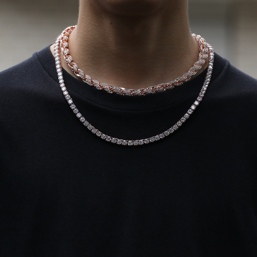 9mm alloy diamond-encrusted twisted necklace