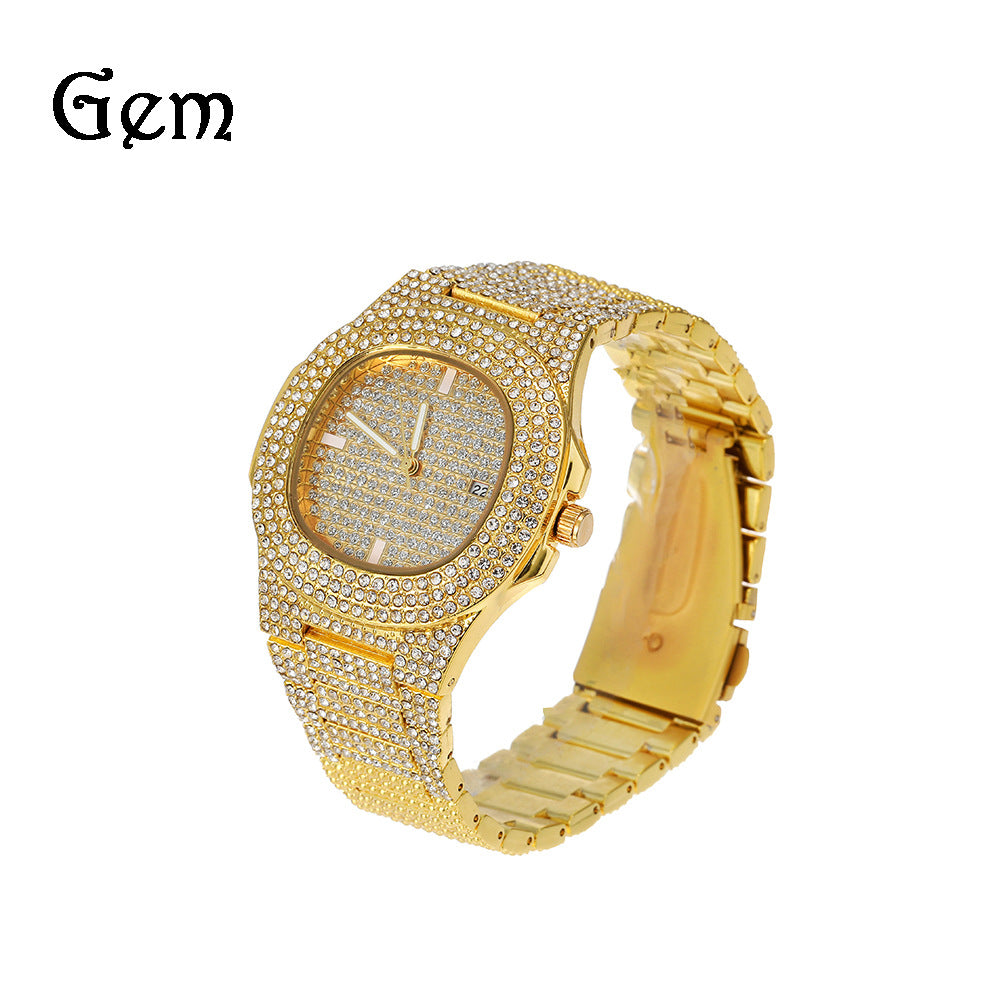 Fully diamond-encrusted hip-hop watch