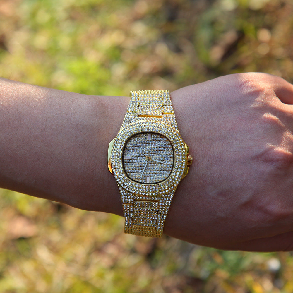 Fully diamond-encrusted hip-hop watch