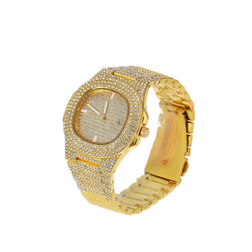 Fully diamond-encrusted hip-hop watch