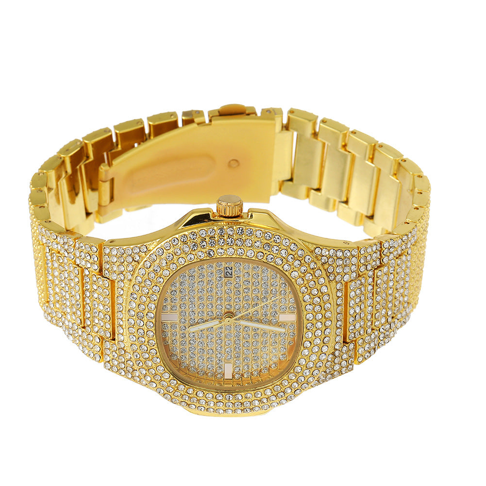 Fully diamond-encrusted hip-hop watch