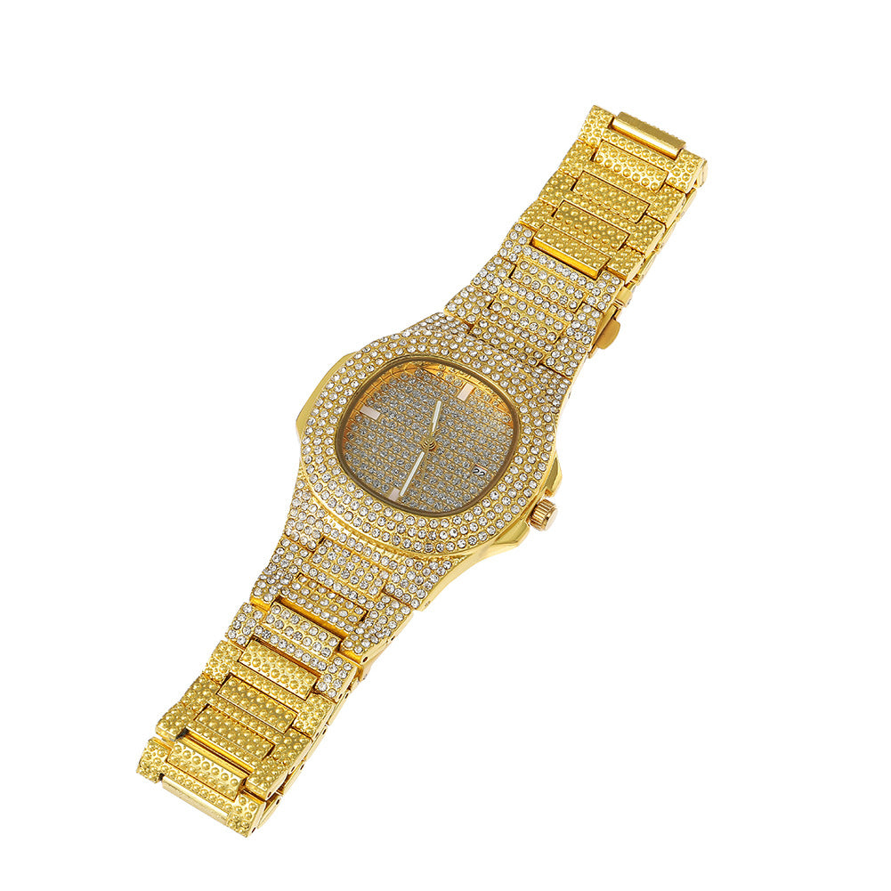 Fully diamond-encrusted hip-hop watch