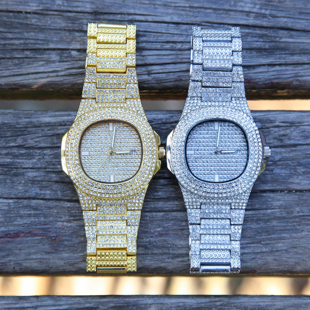 Fully diamond-encrusted hip-hop watch