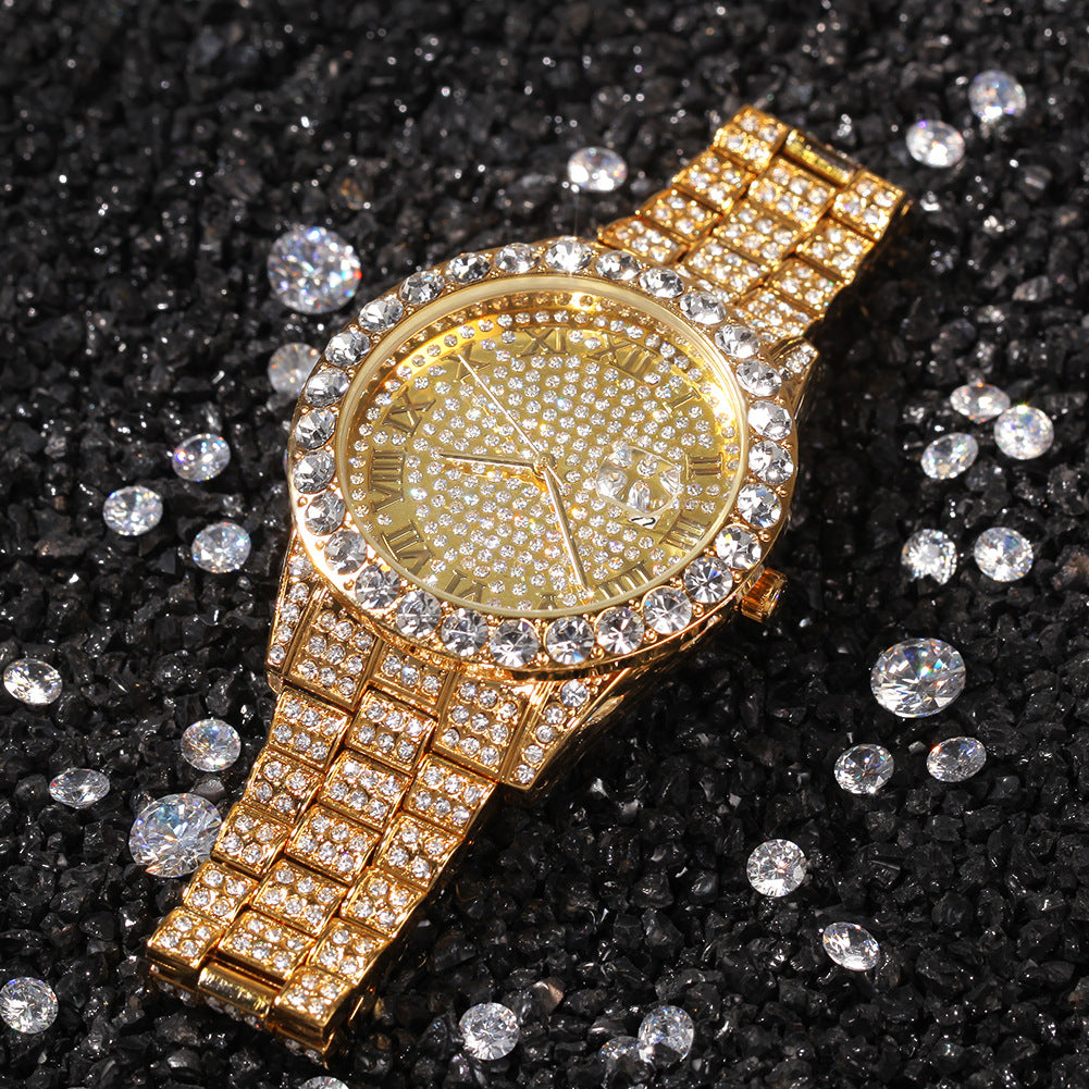 Hip-hop full-diamond waterproof quartz watches