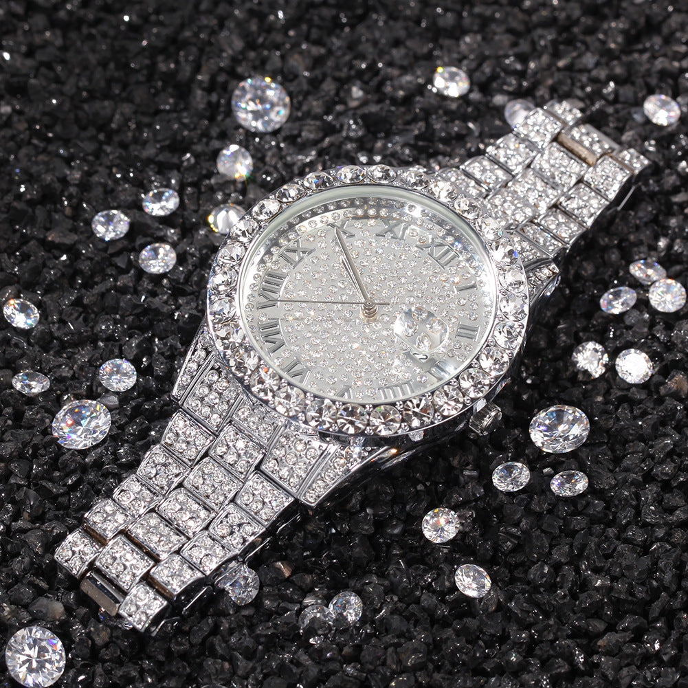 Hip-hop full-diamond waterproof quartz watches