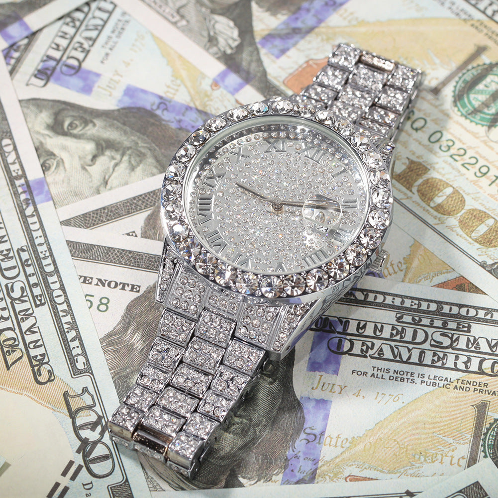 Hip-hop full-diamond waterproof quartz watches