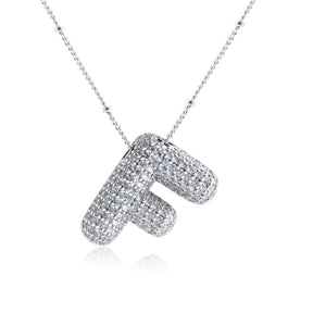 Bubble Initial Necklace 14k Gold Plated Cubic Zirconia