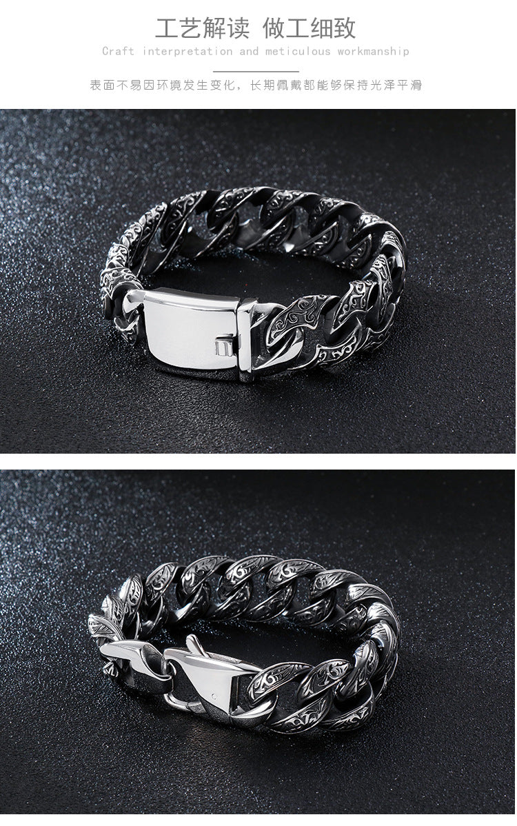 Patterned multi-link interlocking titanium steel bracelet